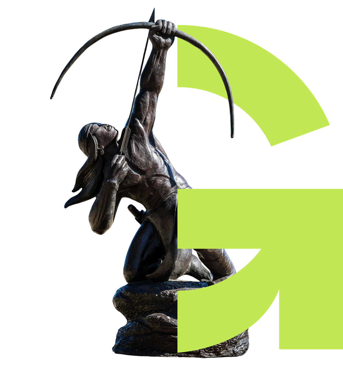 Half of the letter G, with the other half made up of a statue